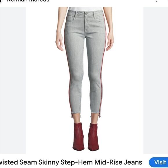 Neiman Marcus Parker Smith pinstripe step raw hem skinny jeans - Picture 1 of 11